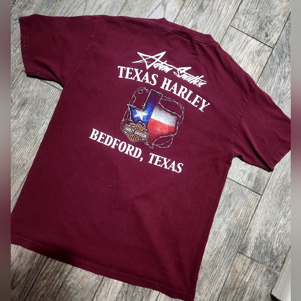 Harley Davidson Tee shirt, Maroon MENS LG, Bedford Tx